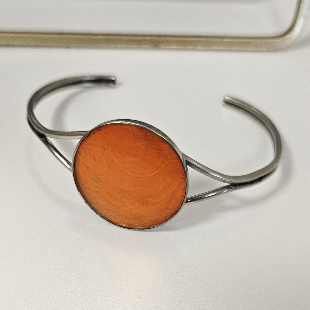 🛍Chic Silver and Orange Cuff Bracelet
